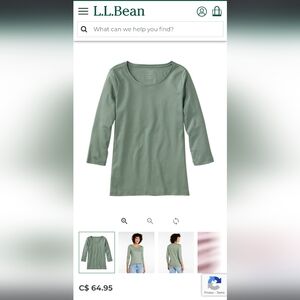 L.L. Bean Coral 3/4 Sleeve Scoop Neck Tee